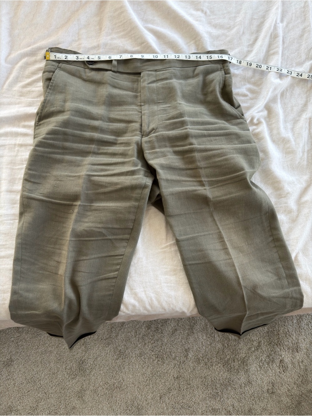 Olive linen cotton blend trousers - Picture 3 of 5
